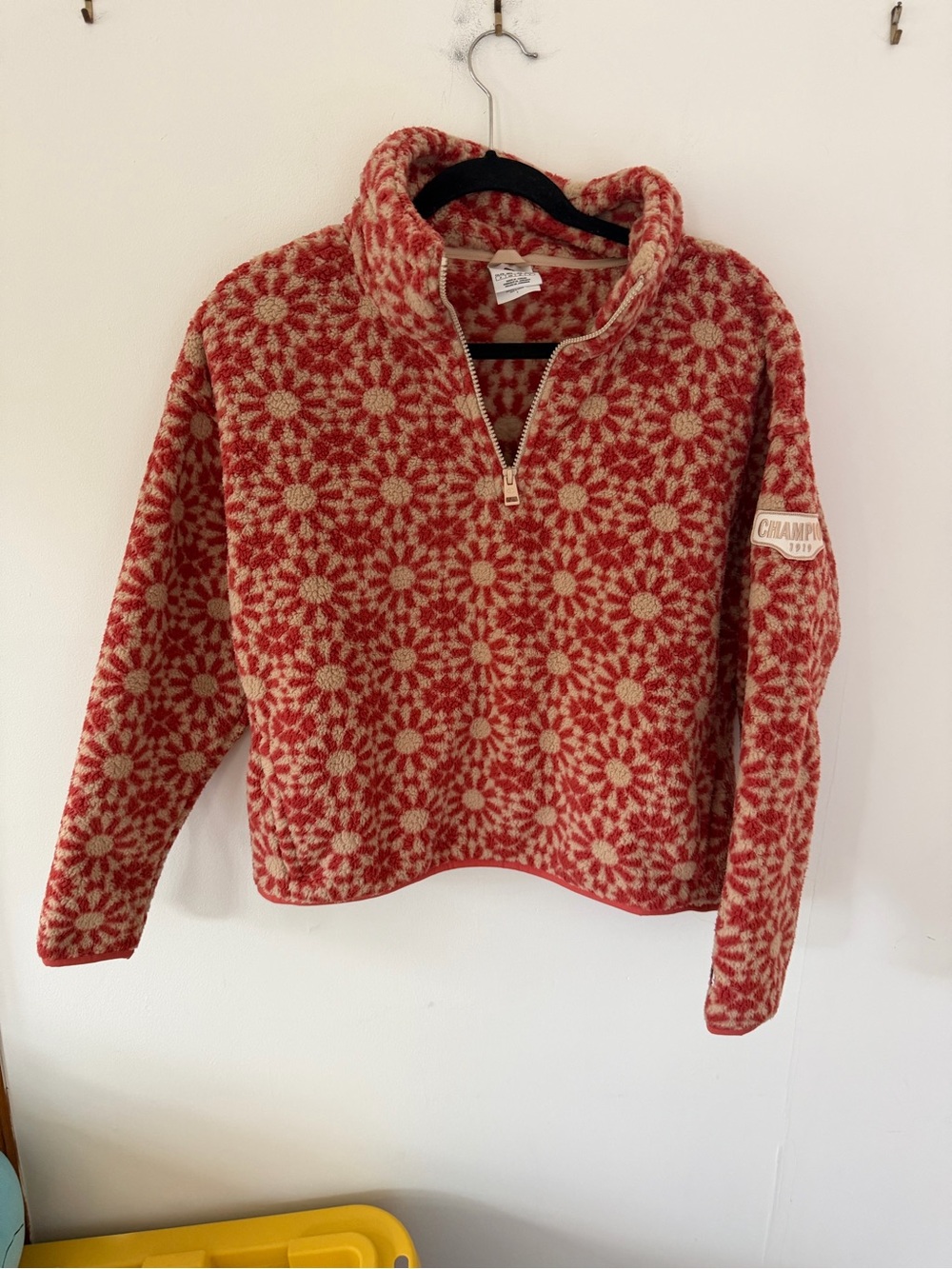 Champion Red & Cream Floral Half-Zip Pullover